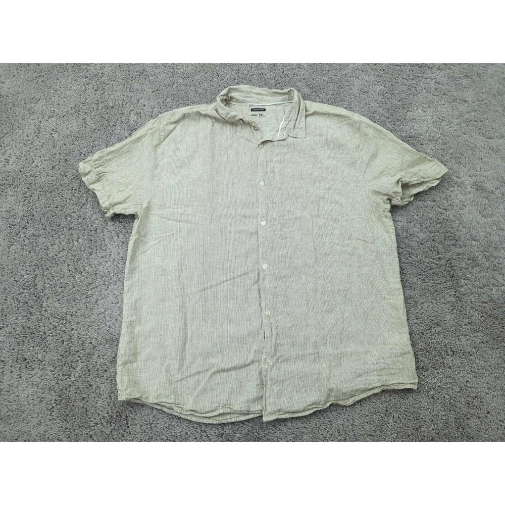 Anko Button‎ Up Shirt Mens 4XL Beige Short Sleeve 55% Linen Preppy Casual